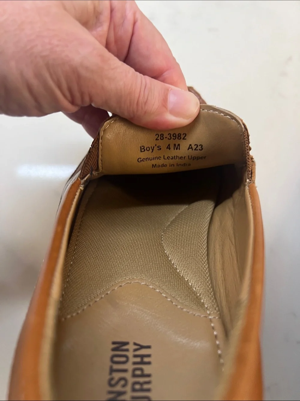 Johnston & Murphy Cognac Brown Leather Slip-On Loafers, Boys sz. 4